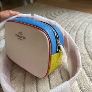 Coach White and Blue Crossbody Bag with Quilted Design